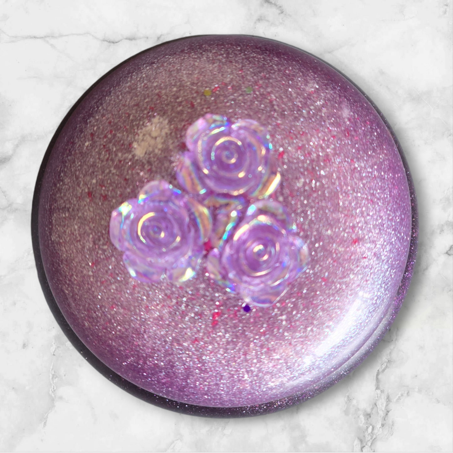 Jar small round purple with flowers on lid