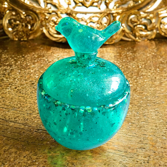 Jar Medium green with bird lid