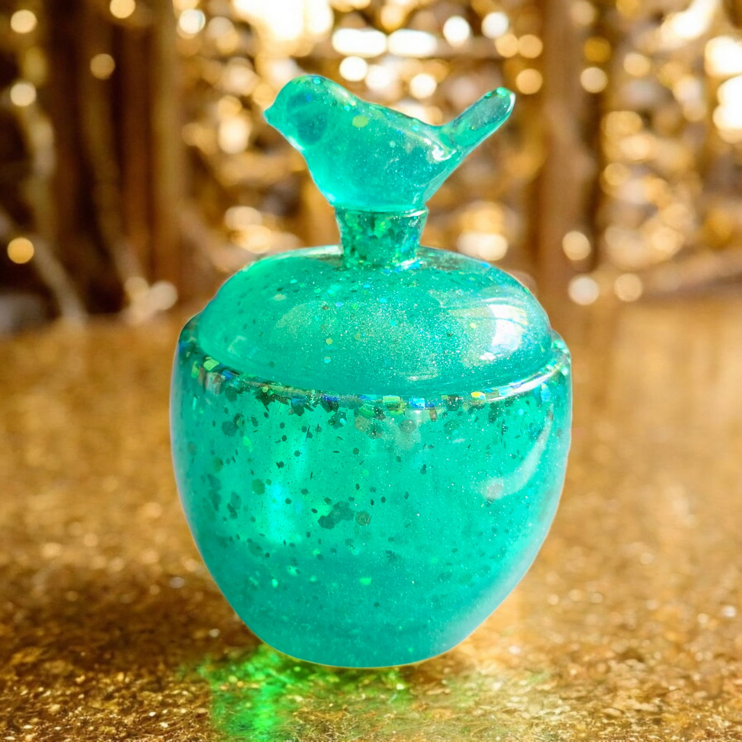 Jar Medium green with bird lid