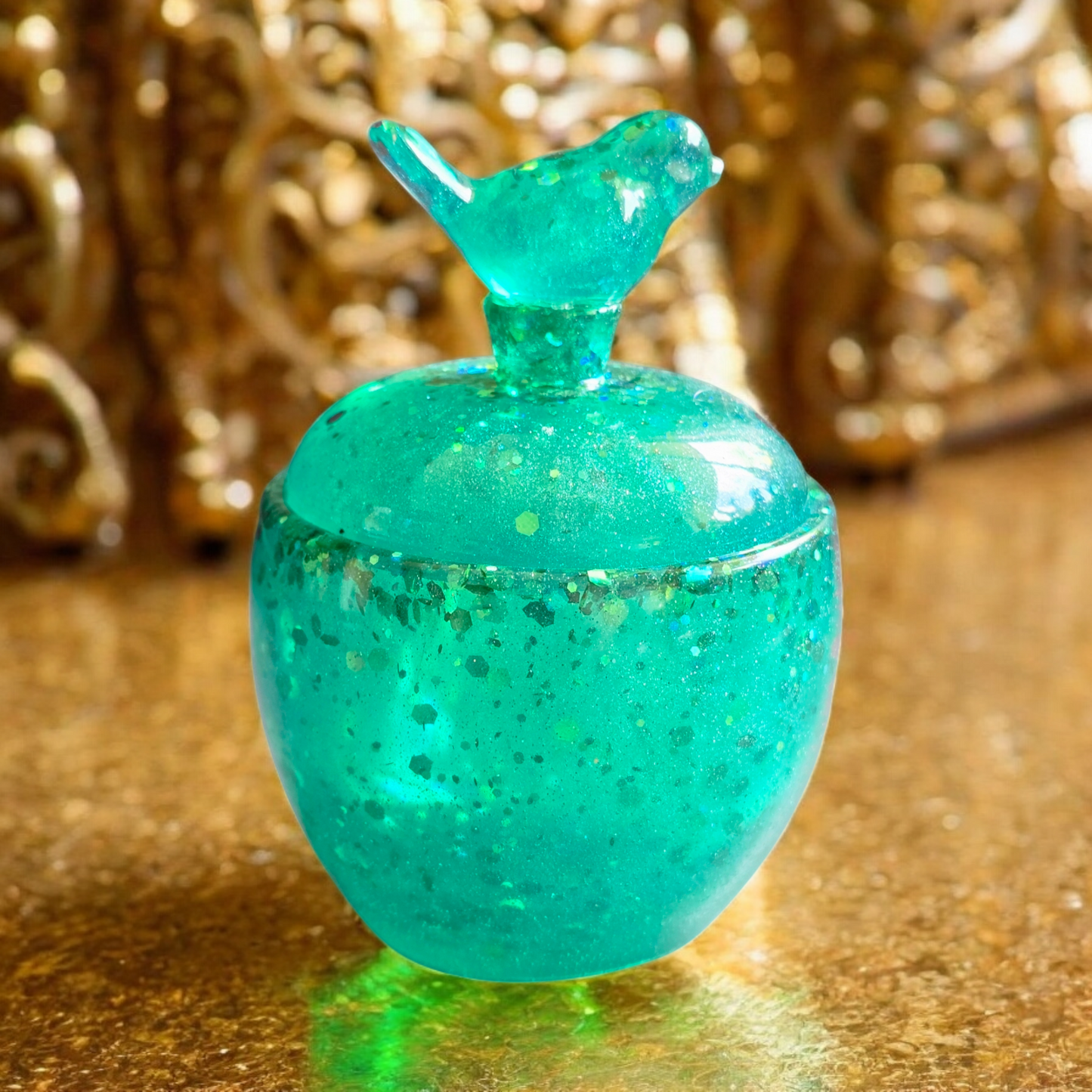 Jar Medium green with bird lid