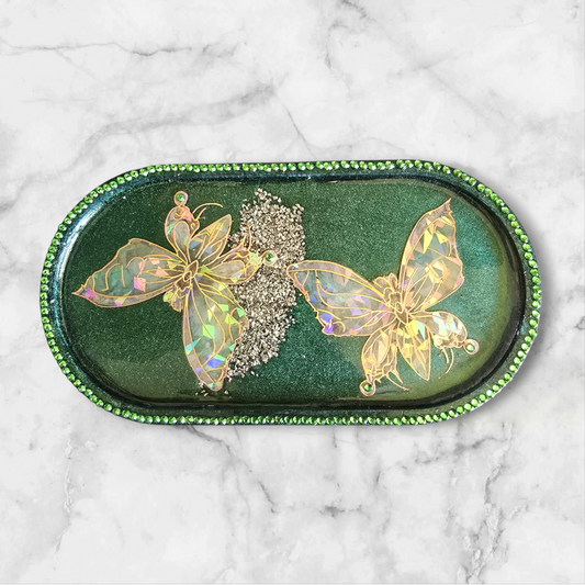 Trinket Small Emerald Green and Gold with butterflies