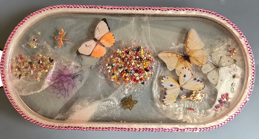 Trinket tray medium pink with butterflies