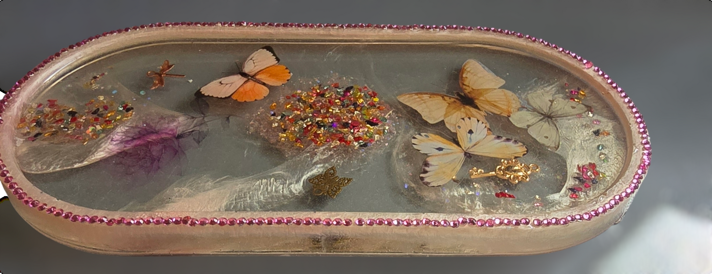 Trinket tray medium pink with butterflies