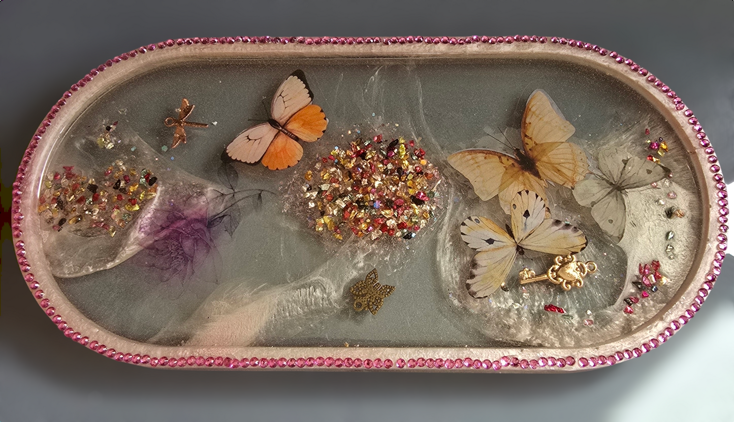 Trinket tray medium pink with butterflies