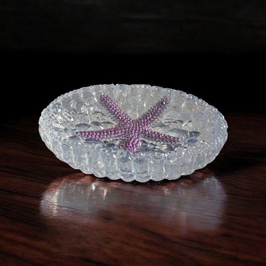 Bowl crystal cluster with blue purple seastar