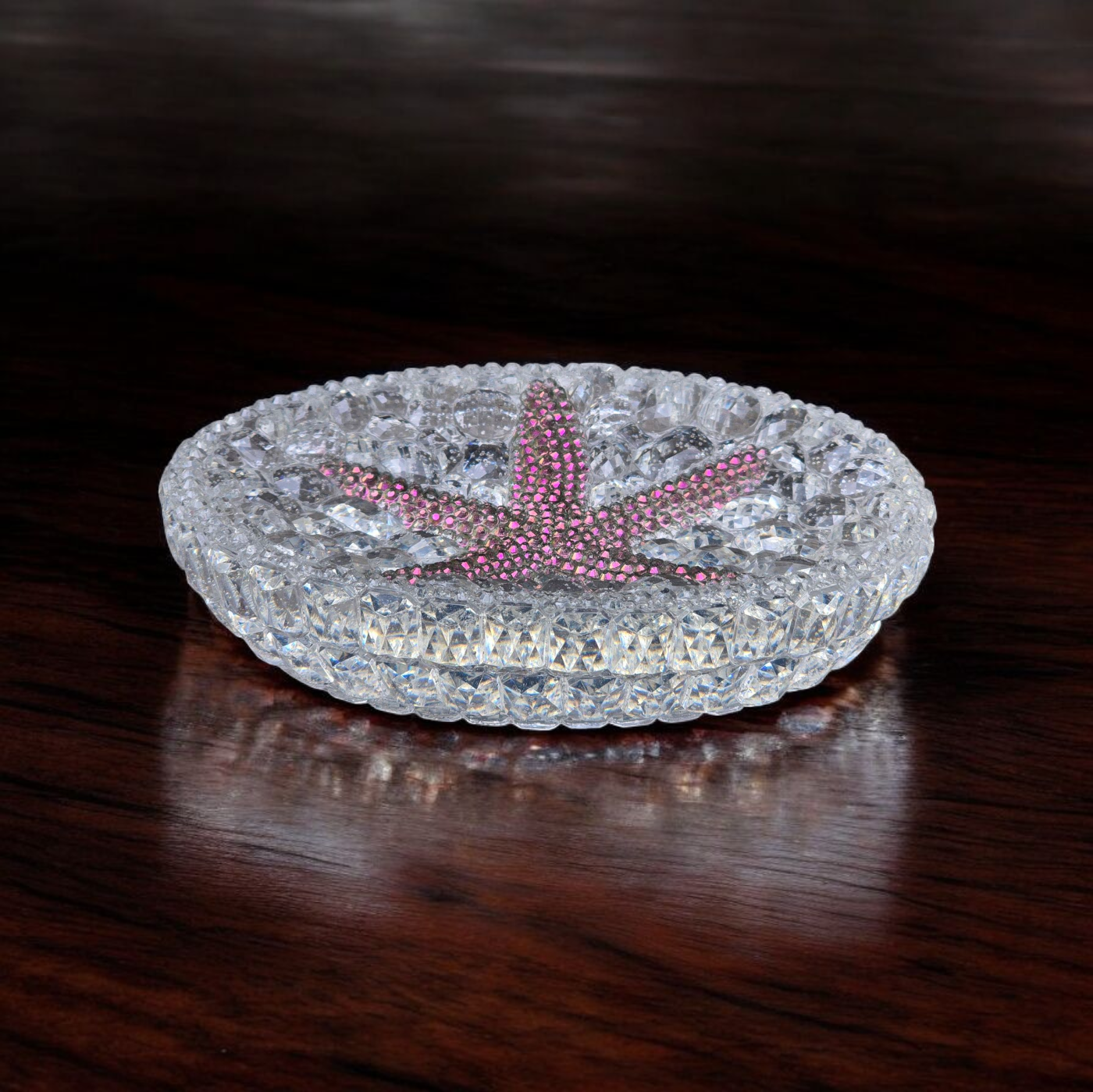 Bowl crystal cluster pink, burgundy, gold starfish