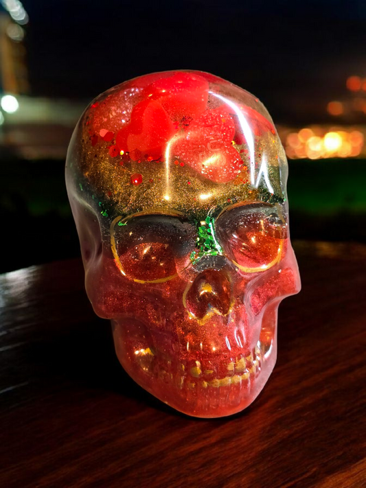 Scull with red hearts