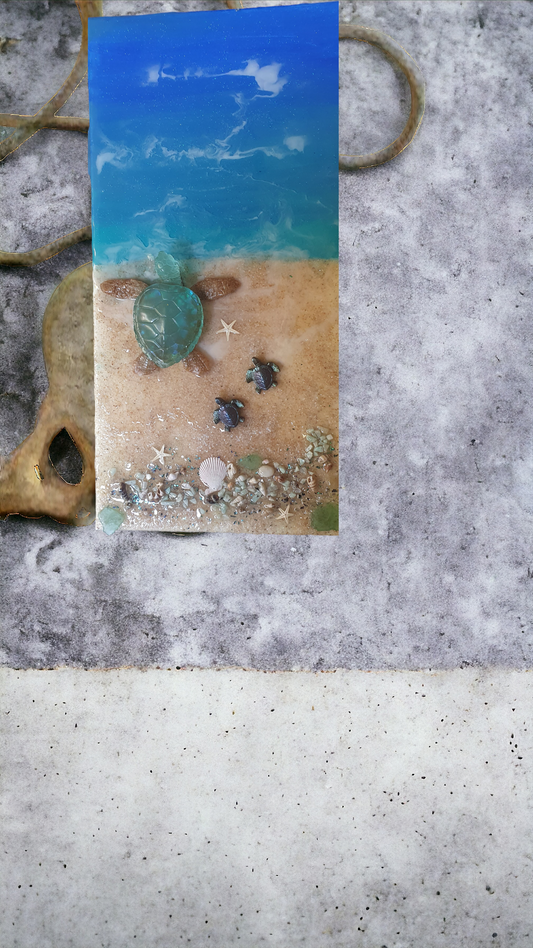 Canvas with large turtle and 2 baby turtles