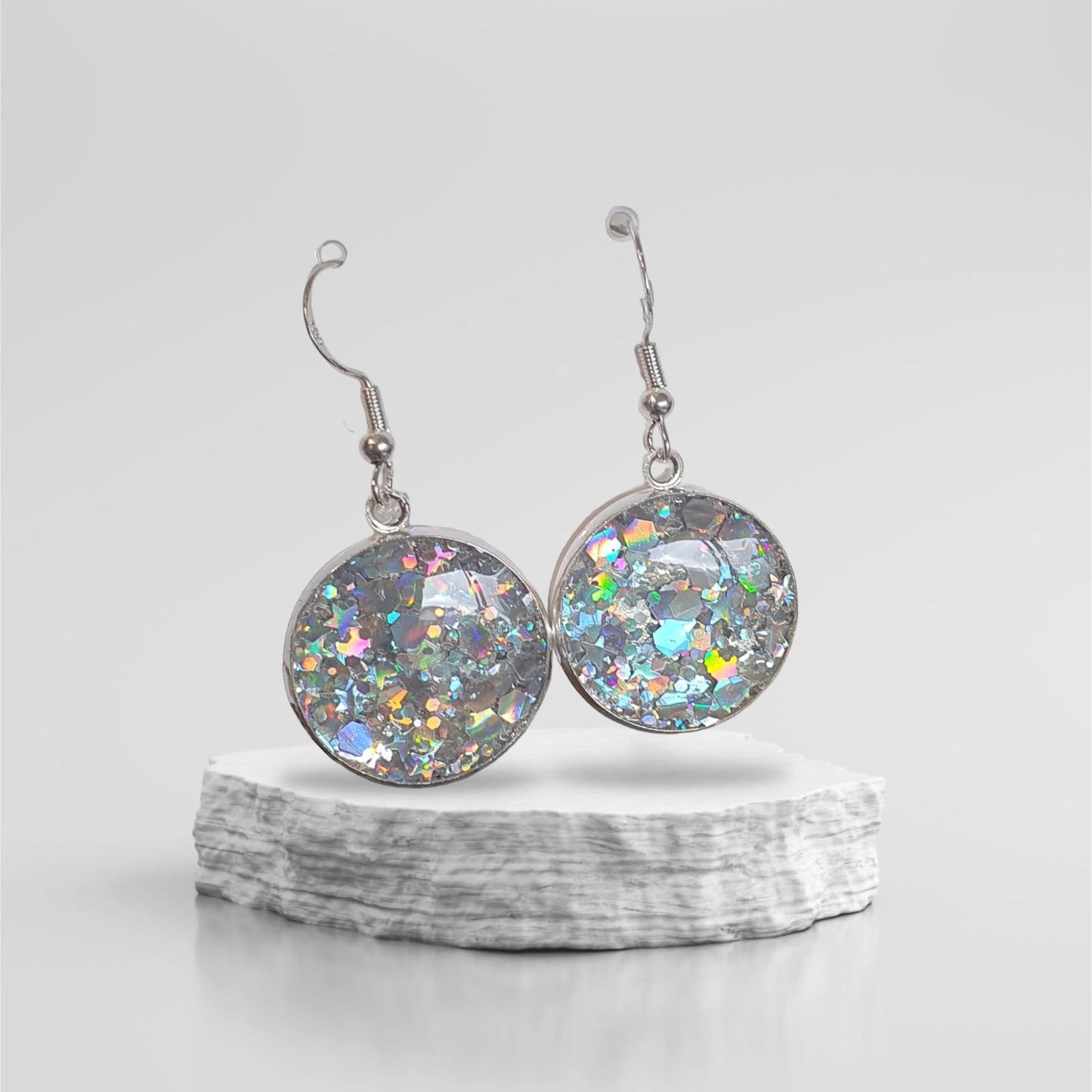 Earrings silver Starry Night round