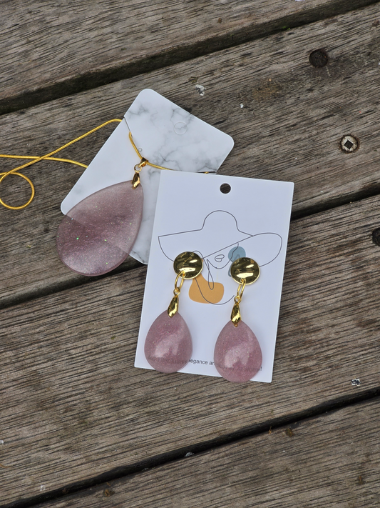 Pendant earrings set dusty pink